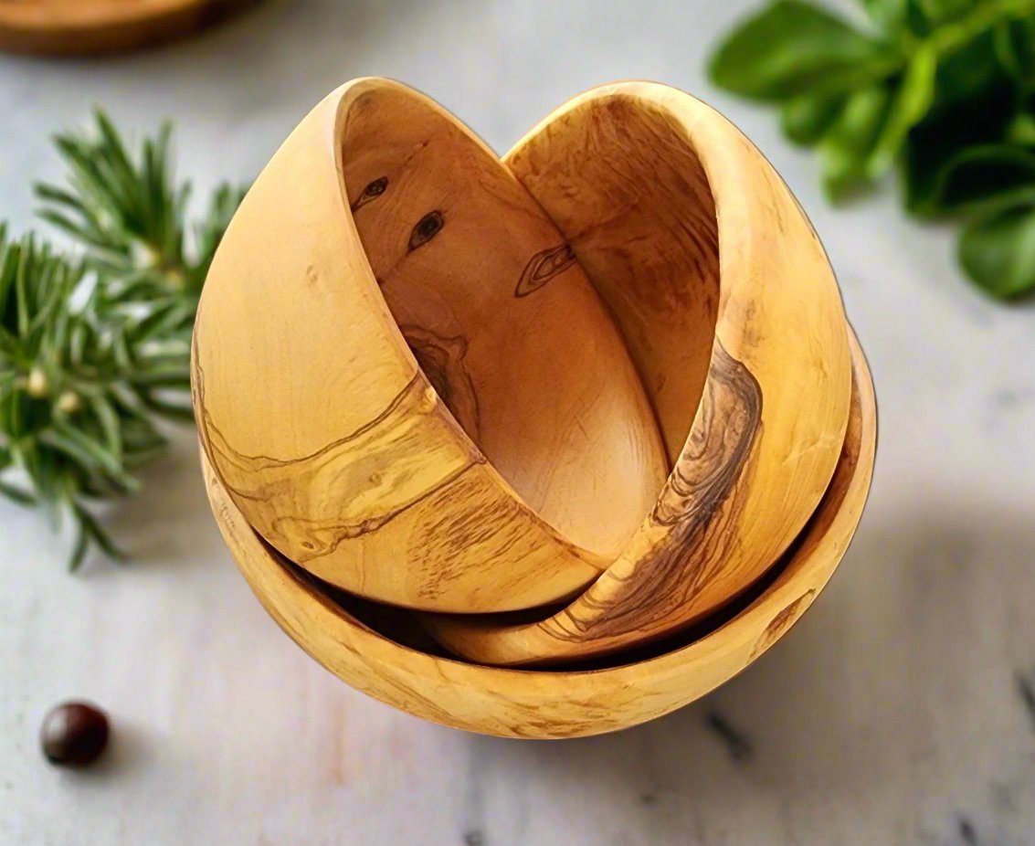 OLIVIKO 100% Handmade Olive Wood kit 3 Bowls, slad Bowl, snack Bowl 12, 14 and 16 cm Bowl - oliviko