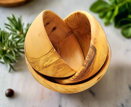 OLIVIKO 100% Handmade Olive Wood kit 3 Bowls, slad Bowl, snack Bowl 12, 14 and 16 cm Bowl - oliviko