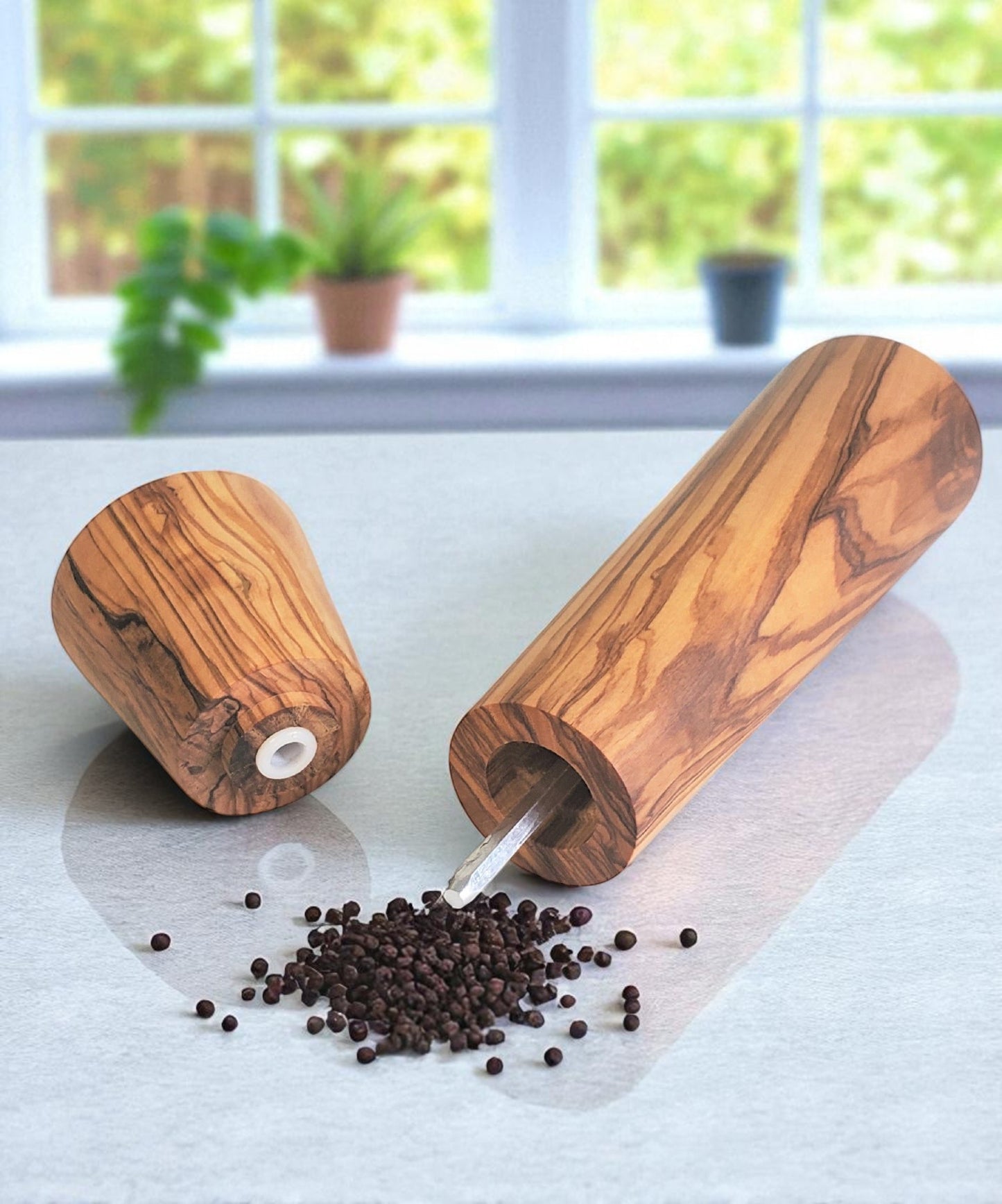 Olive Wood Mill with a Ceramic Mechanism, Grinder ( Salt, Pepper, Coffee, dried herbs and many spices) 9 inch height