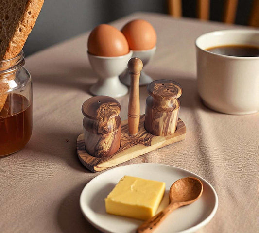 OLIVIKO Olive Wood Salt and Pepper Shaker set for dining table seasoning