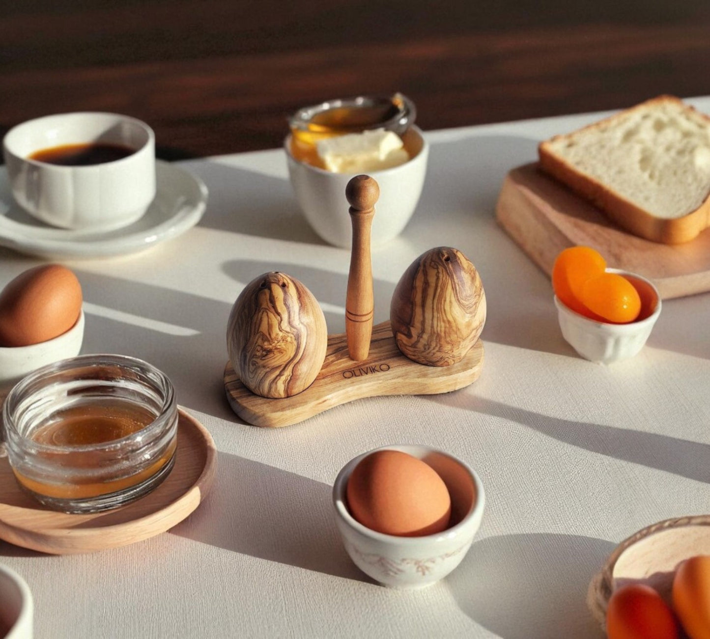 Handmade Olive Wood Egg Salt and Pepper shaker