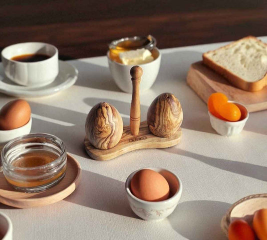Olive Wood Salt and Pepper Shaker – Egg Shape | Handmade Natural Wooden Shaker | OLIVIKO
