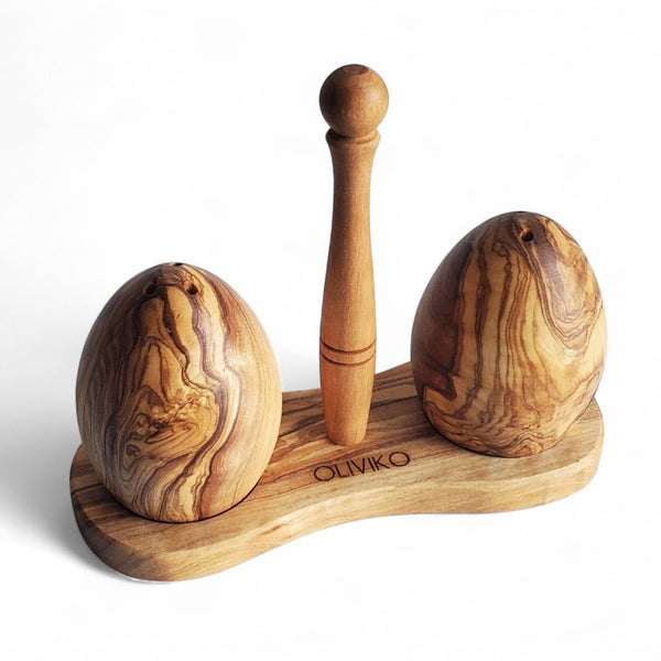 Handmade Olive Wood Egg Salt and Pepper shaker