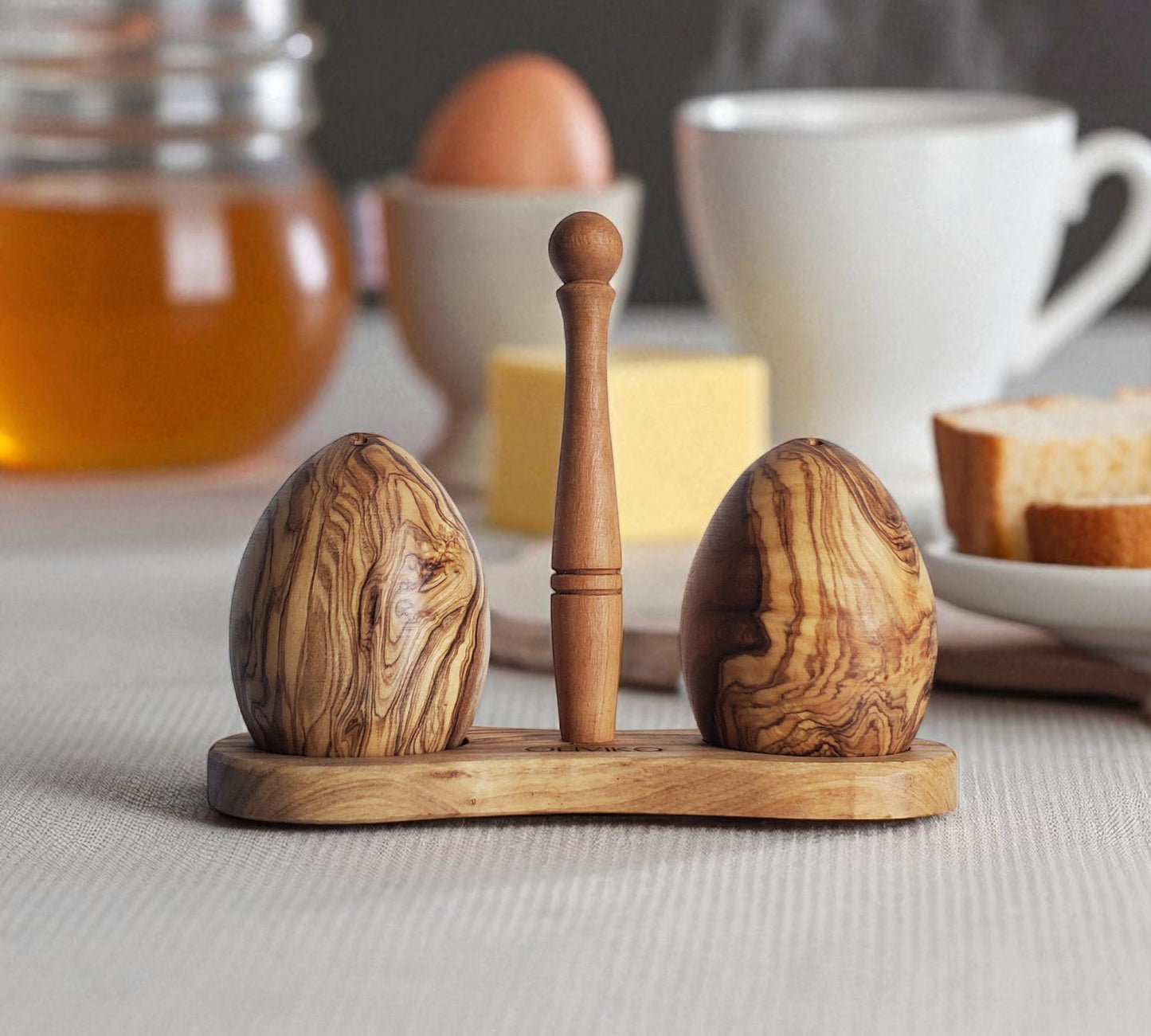 Handmade Olive Wood Egg Salt and Pepper shaker