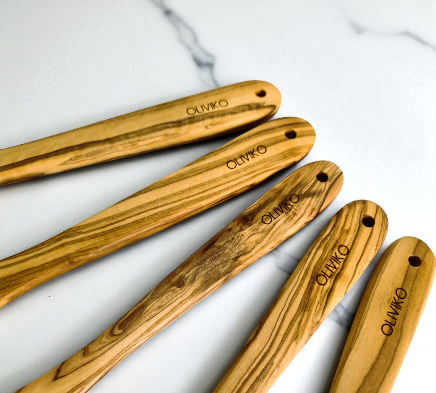 Handmade Olive Wood Utensils Kit of 5 Utensils 1 Spatula + 4 Spoon 100% Olive Wood