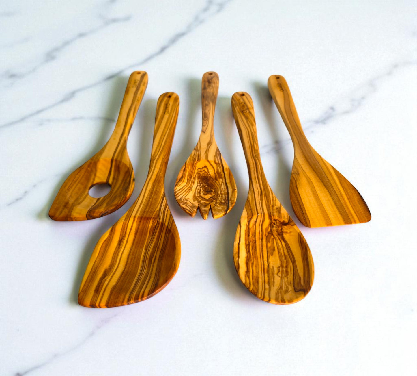 Handmade Olive Wood Utensils Kit of 5 Utensils 1 Spatula + 4 Spoon 100% Olive Wood