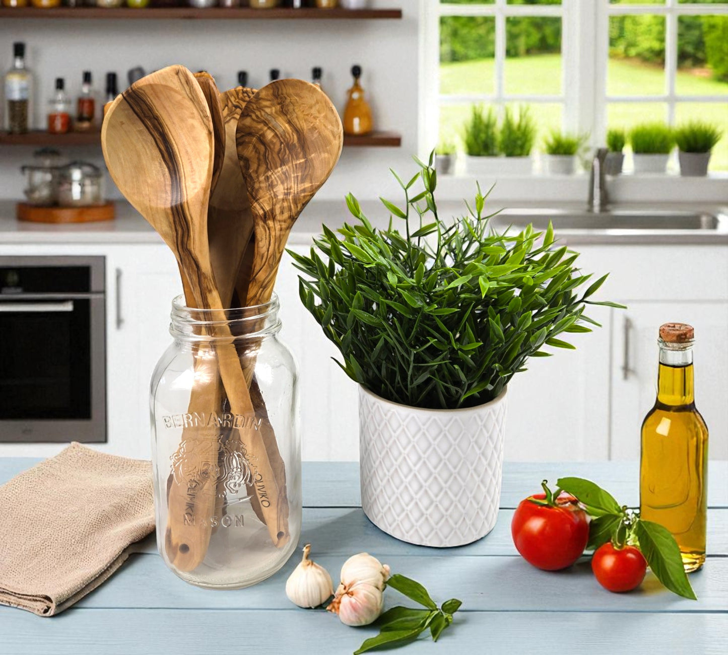 Olive Wood Utensils OLIVIKO Set - 2 Spatulas & 3 Spoons