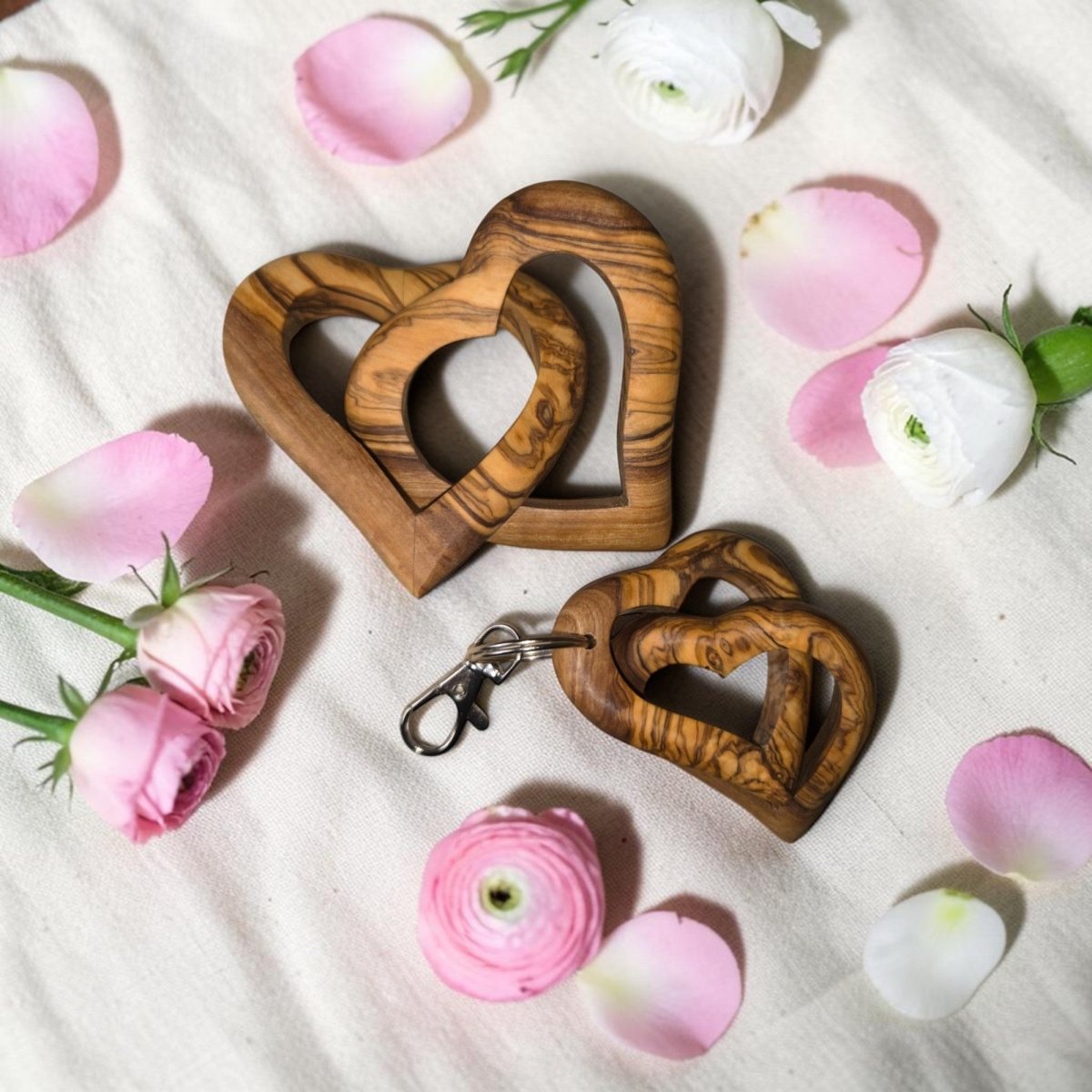 OLIVIKO interlocked olive wood hearts set of 2 – unique natural wood gift for weddings and housewarmings