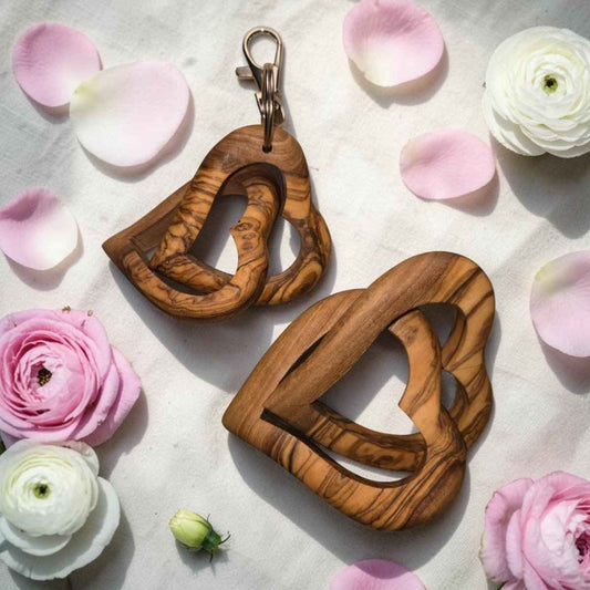 OLIVIKO Interlocked Olive Wood Hearts – Set of 2 | 3 inch + 2.25 inch