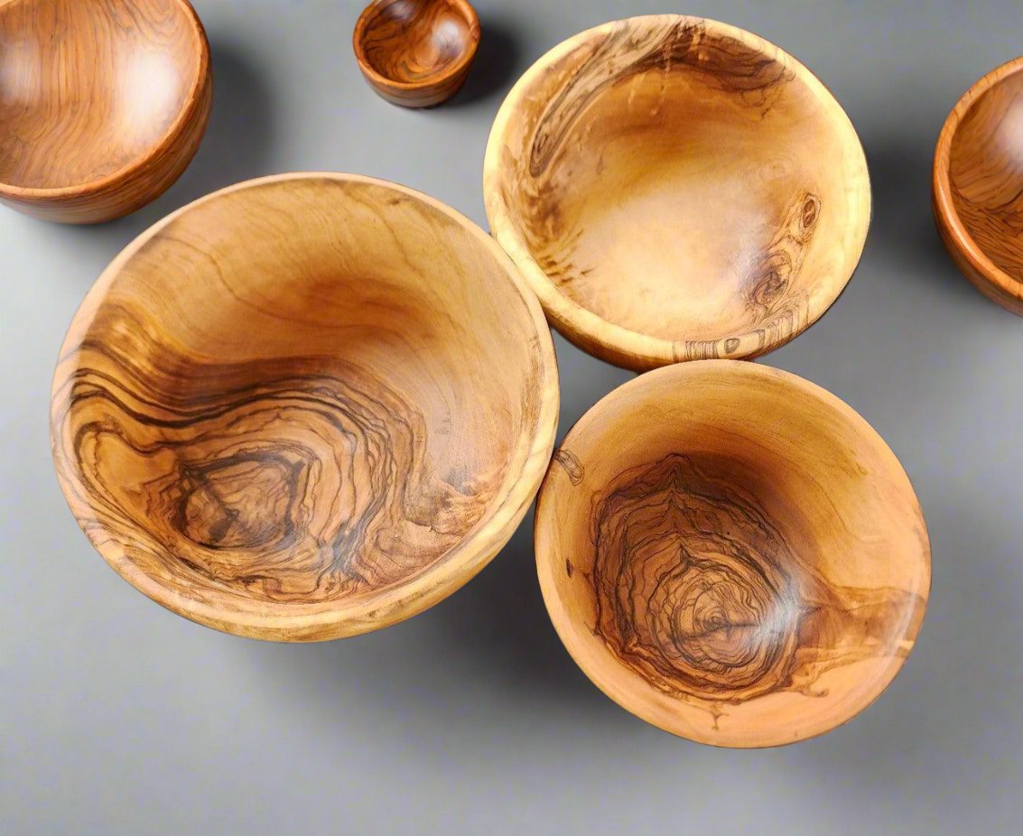 OLIVIKO 100% Handmade Olive Wood kit 3 Bowls, slad Bowl, snack Bowl 12, 14 and 16 cm Bowl - oliviko