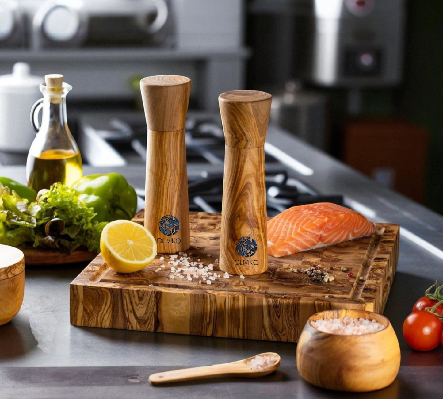 Olive Wood Mill with a Ceramic Mechanism, Grinder ( Salt, Pepper, Coffee, dried herbs and many spices) 9 inch height