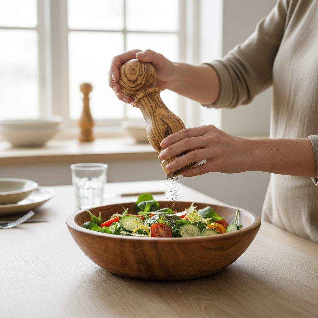 OLIVIKO Olive Wood Salt & Pepper Grinder mill | CrushGrind® Ceramic 7 inches