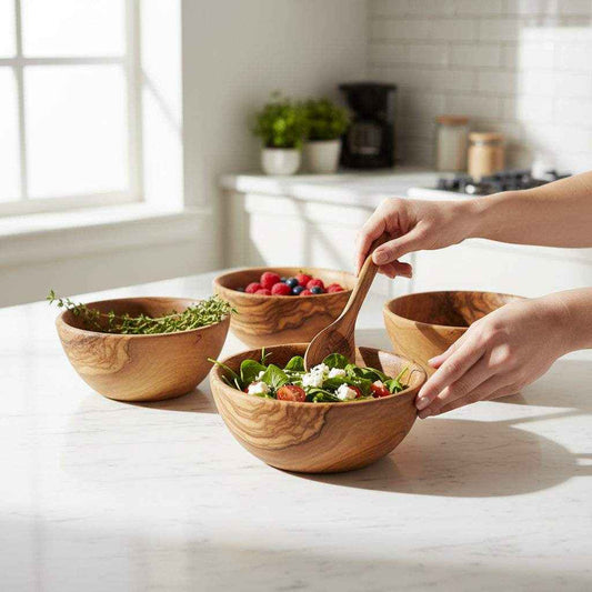 OLIVIKO Olive Wood Snack Bowls Set – 12, 14 & 16 cm (4.75–6.25 in)