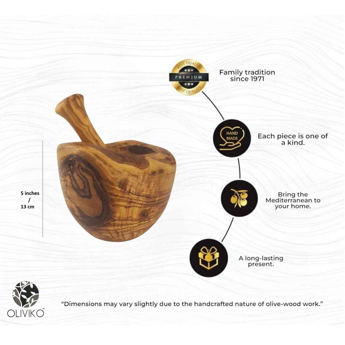 OLIVIKO Olive Wood Mortar and Pestle – Mediterranean Kitchen Essential