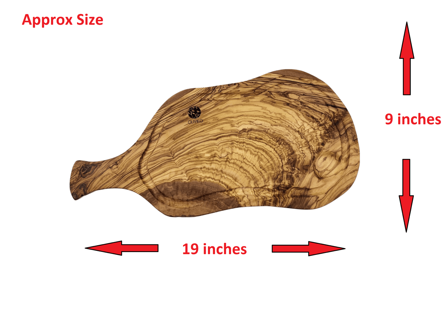 OLIVIKO 100% olive wood cutting board with handle, natural grain, 20x8 inch, eco-friendly and durable kitchen tool