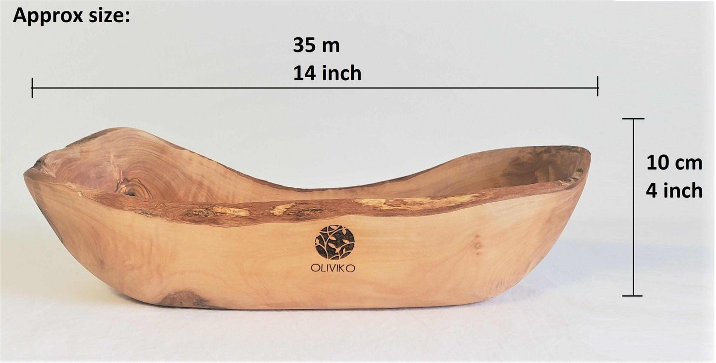 Handmade Olive wood Bread, fruit serving basket 13 L x 4 W inch / 32 L x 10 W cm - oliviko