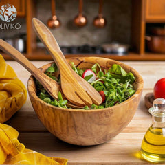 Handcrafted olive wood serving bowls by OLIVIKO – natural grain kitchenware.