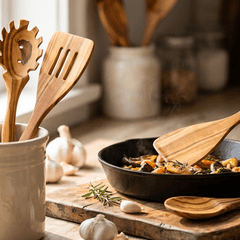 Handcrafted olive wood cooking utensils by OLIVIKO – spoons, spatulas and servers.