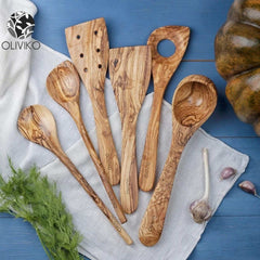 Handcrafted olive wood cooking utensils by OLIVIKO – spoons, spatulas and servers.