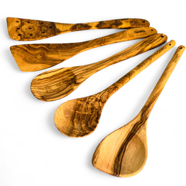 Olive Wood Utensils OLIVIKO Set - 2 Spatulas & 3 Spoons