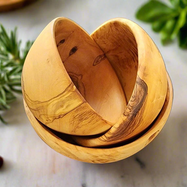 OLIVIKO 100% Handmade Olive Wood kit 3 Bowls, slad Bowl, snack Bowl 12, 14 and 16 cm Bowl - oliviko