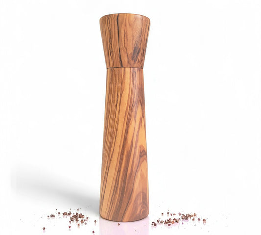 Moulin en bois d'olivier avec mécanisme en céramique, broyeur (sel, poivre, café, herbes séchées et nombreuses épices) 9 pouces de hauteur