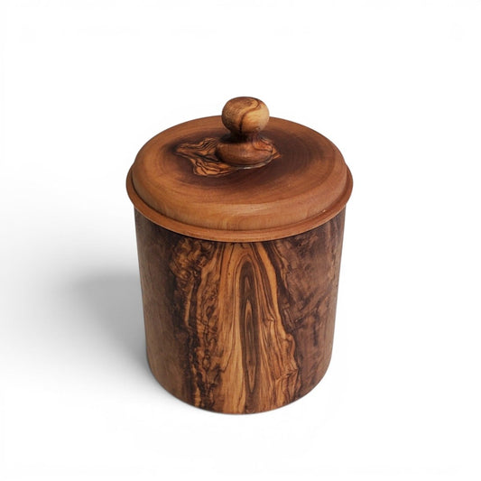 Handcrafted Olive Wood Round Container with Lid for stylish storage