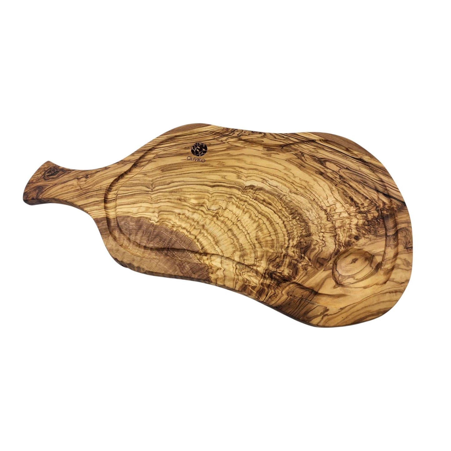 OLIVIKO 100% Olive Wood cutting board with natural grain and handle, 20x8 inches, eco-friendly and durable kitchen tool