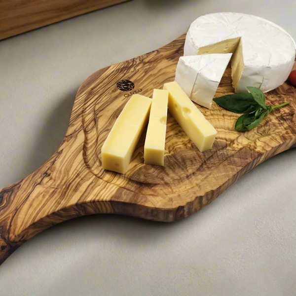 OLIVIKO 100% Olive Wood Cutting Board with Handle 20 L x 8 W Inch / 50 L x 20 W cm