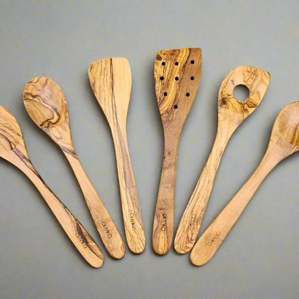 Handmade Olive Wood Utensils Kit of 6 Utensils 2 Spatula + 4 Spoon 100% Olive Wood
