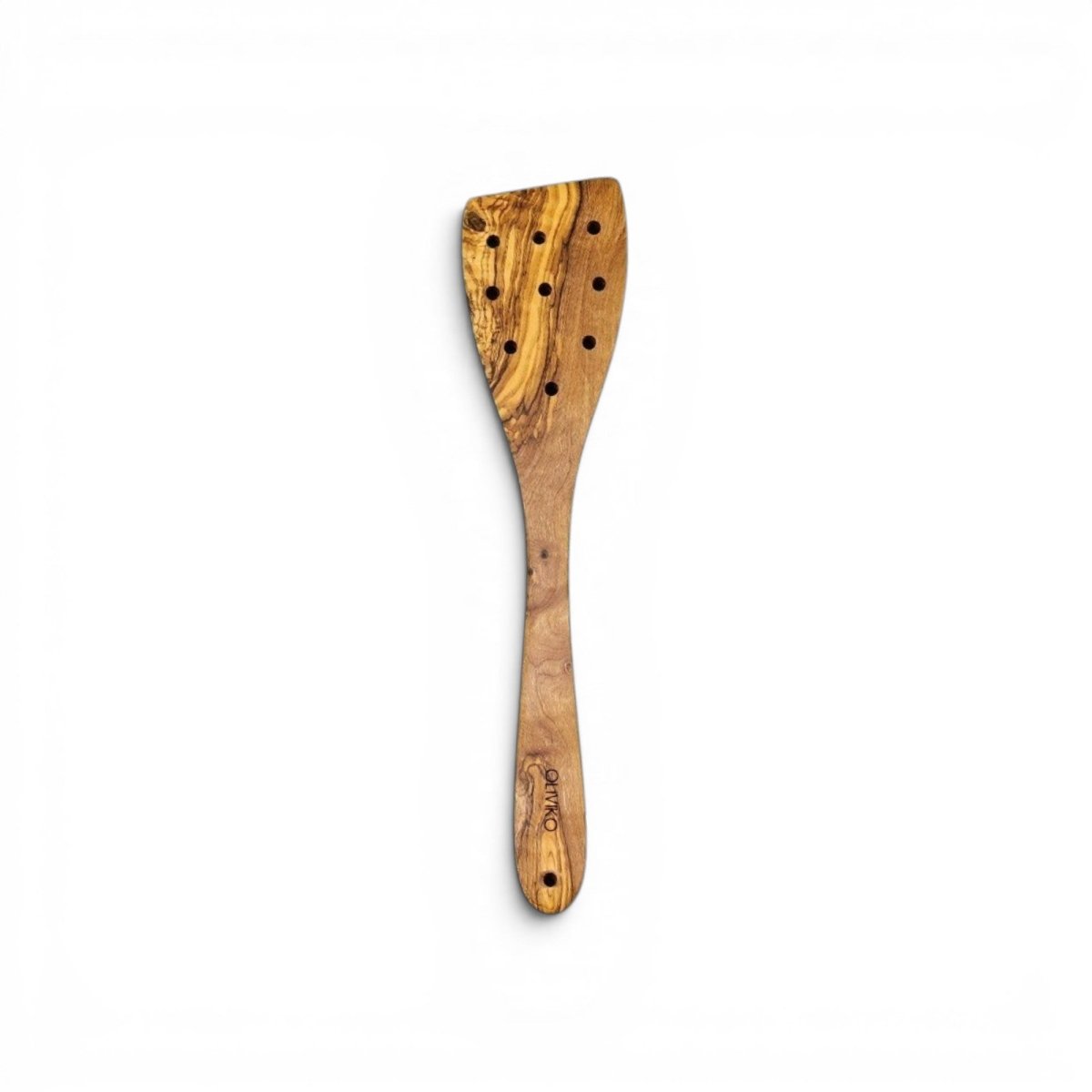 Premium Oliviko Olive Wood Perforated Spatula, 12-inch length