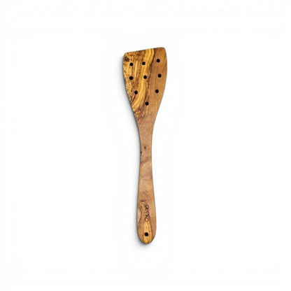 Premium Oliviko Olive Wood Perforated Spatula, 12-inch length