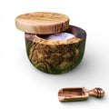 OLIVIKO Handmade Olive Wood Salt keeper box, Salt cellar with magnetic lock