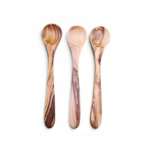 OLIVIKO Olive Wood Sugar & Spice Spoons – Set of 3