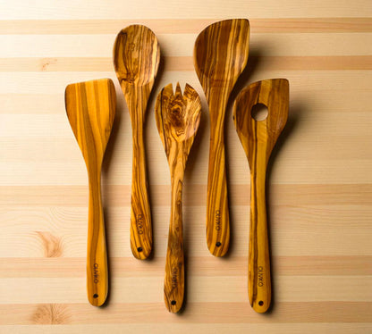 Handmade Olive Wood Utensils Kit of 5 Utensils 1 Spatula + 4 Spoon 100% Olive Wood