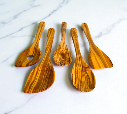 Handmade Olive Wood Utensils Kit of 5 Utensils 1 Spatula + 4 Spoon 100% Olive Wood