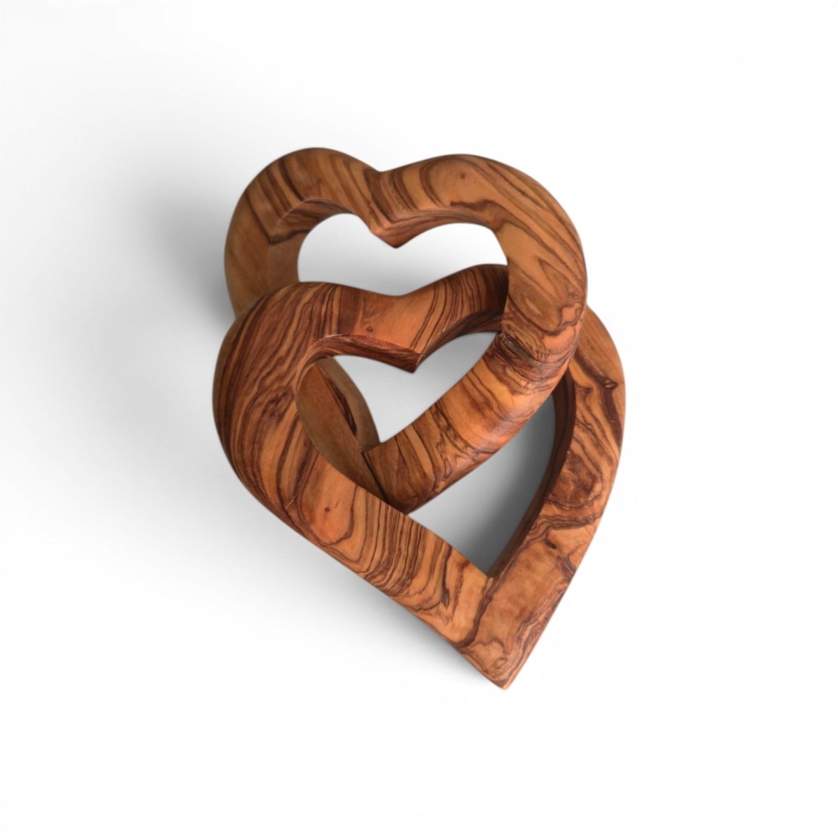 OLIVIKO Interlocked Olive Wood Hearts – Handcrafted Decorative Sculpture | 4 inch