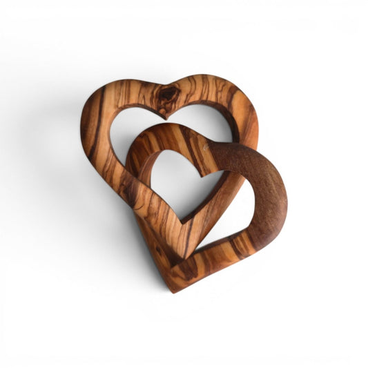 OLIVIKO Interlocked Olive Wood Hearts – Handcrafted Decorative Sculpture | 3 inch