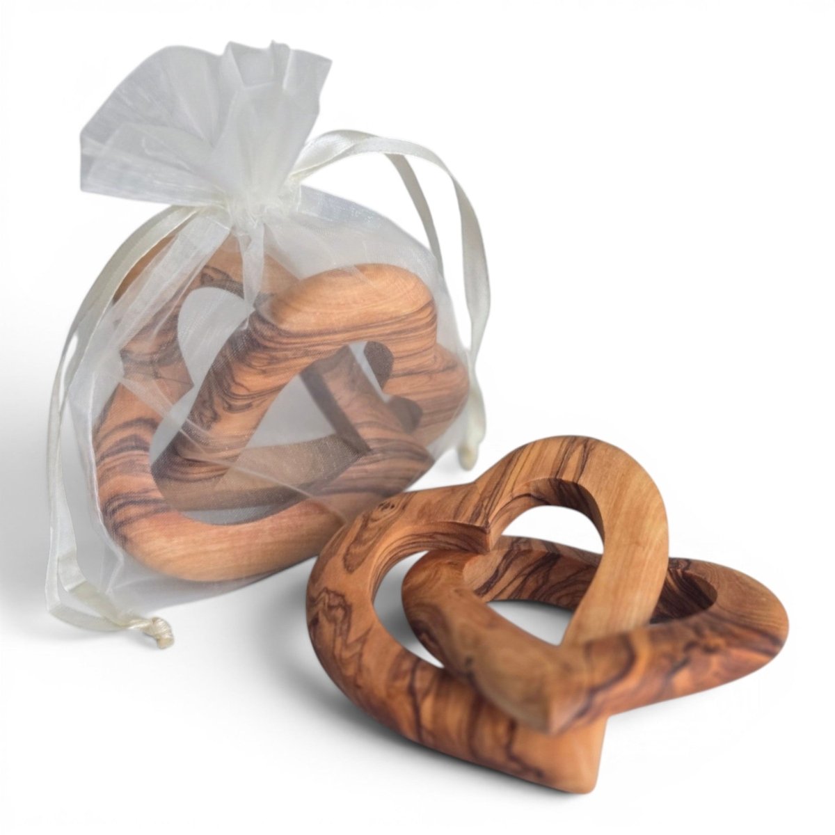 OLIVIKO Interlocked Olive Wood Hearts – Handcrafted Decorative Sculpture | 4 inch