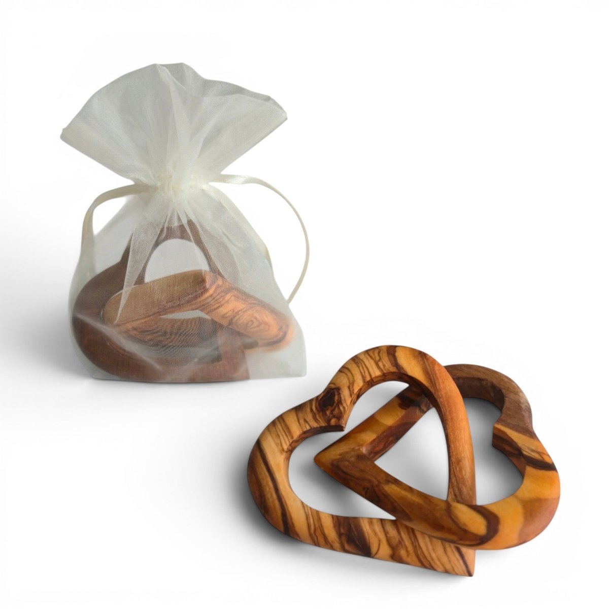 OLIVIKO Interlocked Olive Wood Hearts – Handcrafted Decorative Sculpture | 3 inch