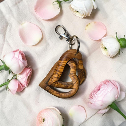 OLIVIKO interlocked olive wood hearts set – 3 inch and 2.25 inch sizes, natural Mediterranean olive wood grain