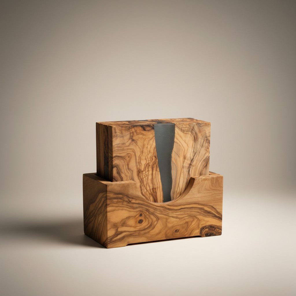 OLIVIKO olive wood and epoxy resin coaster set – beautiful contrast of natural wood and colorful resin inlay