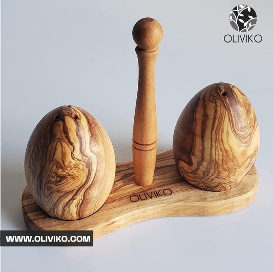 Handmade Olive Wood Egg Salt and Pepper shaker