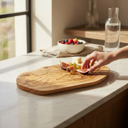 OLIVIKO Oval Olive Wood Cutting Board – 35 cm