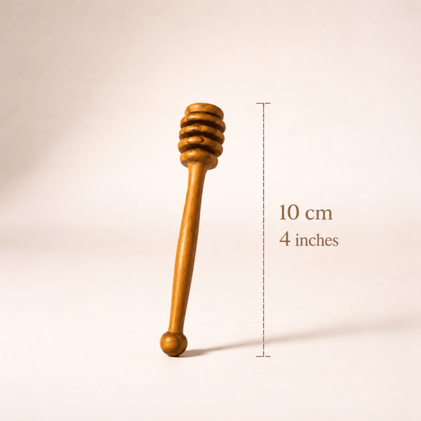 OLIVIKO handcrafted olive wood honey dipper with grooved head for smooth honey drizzling – natural and food-safe