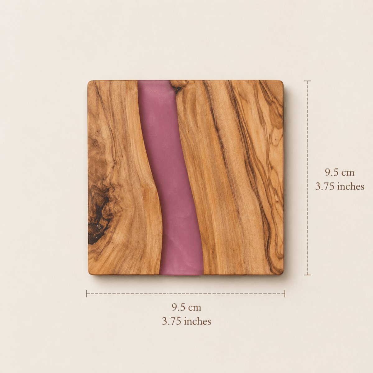 OLIVIKO olive wood resin coaster set 3.75 in – close-up of resin inlay patterns and olive wood grain detail