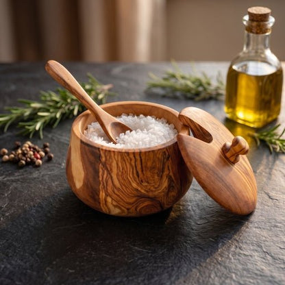 OLIVIKO™ Olive Wood Sugar Box Container With Lid