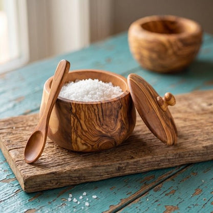 OLIVIKO™ Olive Wood Sugar Box Container With Lid