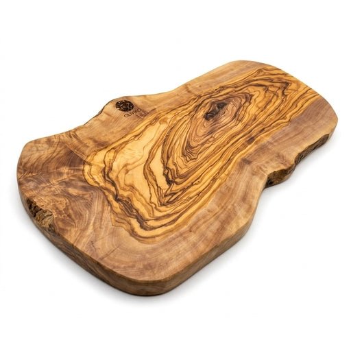 Handmade olive wood cutting board handcrafted from solid Mediterranean olive wood with natural grain pattern and rustic charm