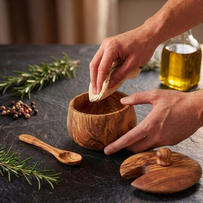 OLIVIKO™ Olive Wood Sugar Box Container With Lid